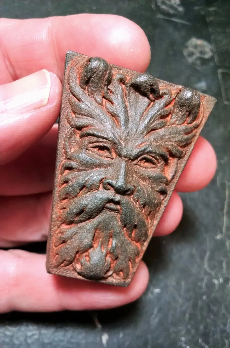 Weathered Iron finish Greenman Keystone-Small Victorian Architectural Ornament